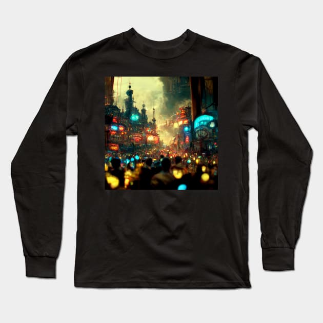 steampunk ctyscape aesthetic Long Sleeve T-Shirt by Artsy2Day